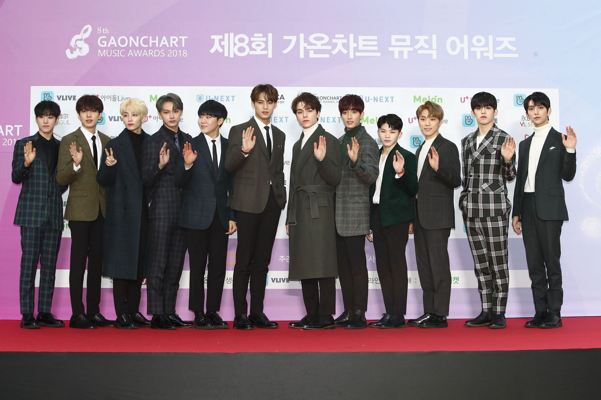 SEVENTEEN at the 8th Gaon Chart K-Pop Awards in 2018 (Image via Getty)